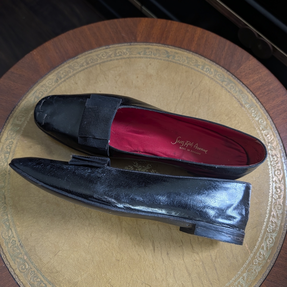 ALAN MCAFEE Handmade Turn Shoe English Black Patent Leather Satin Lined Loafers